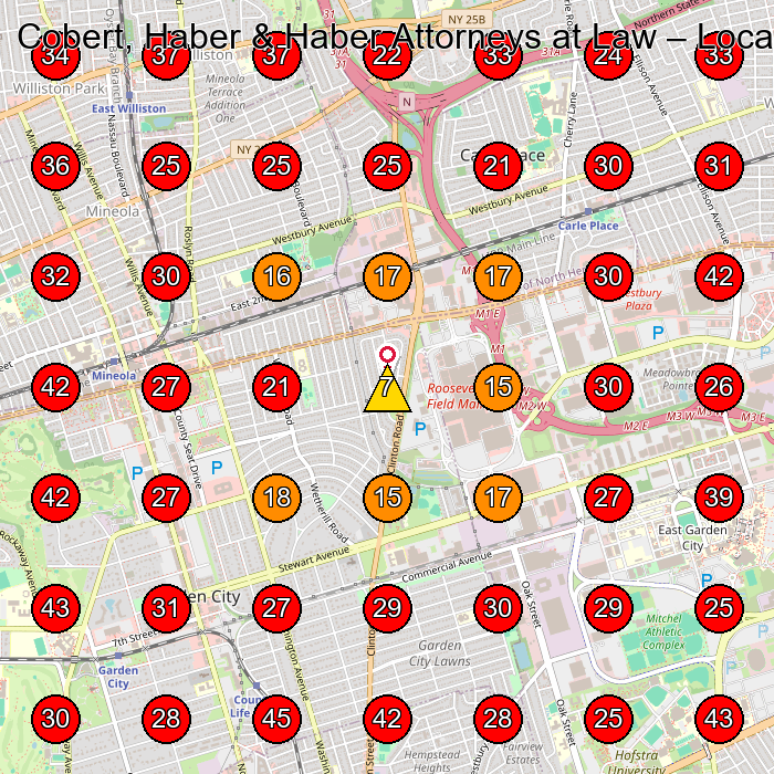 Cobert, Haber & Haber Attorneys at Law GeoGrid visibility map for Personal Injury Attorney in Garden City